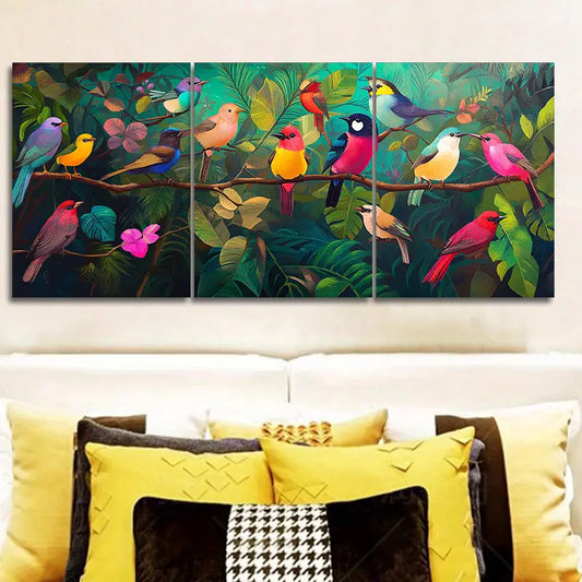 3pcs Birds perched on branches and leaves Metal Print Ready to Hang Art