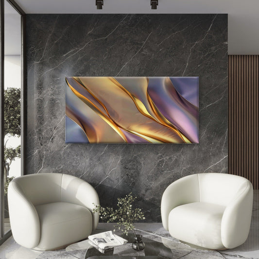 Abstract Purple Gold Decor Wall Art Canvas Office Home Room Framed 80x45cm