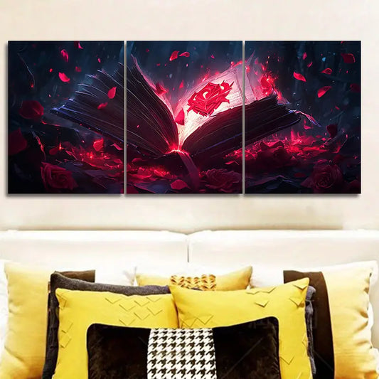 3pcs Red Grimoire Design Metal Print Ready to Hang Art