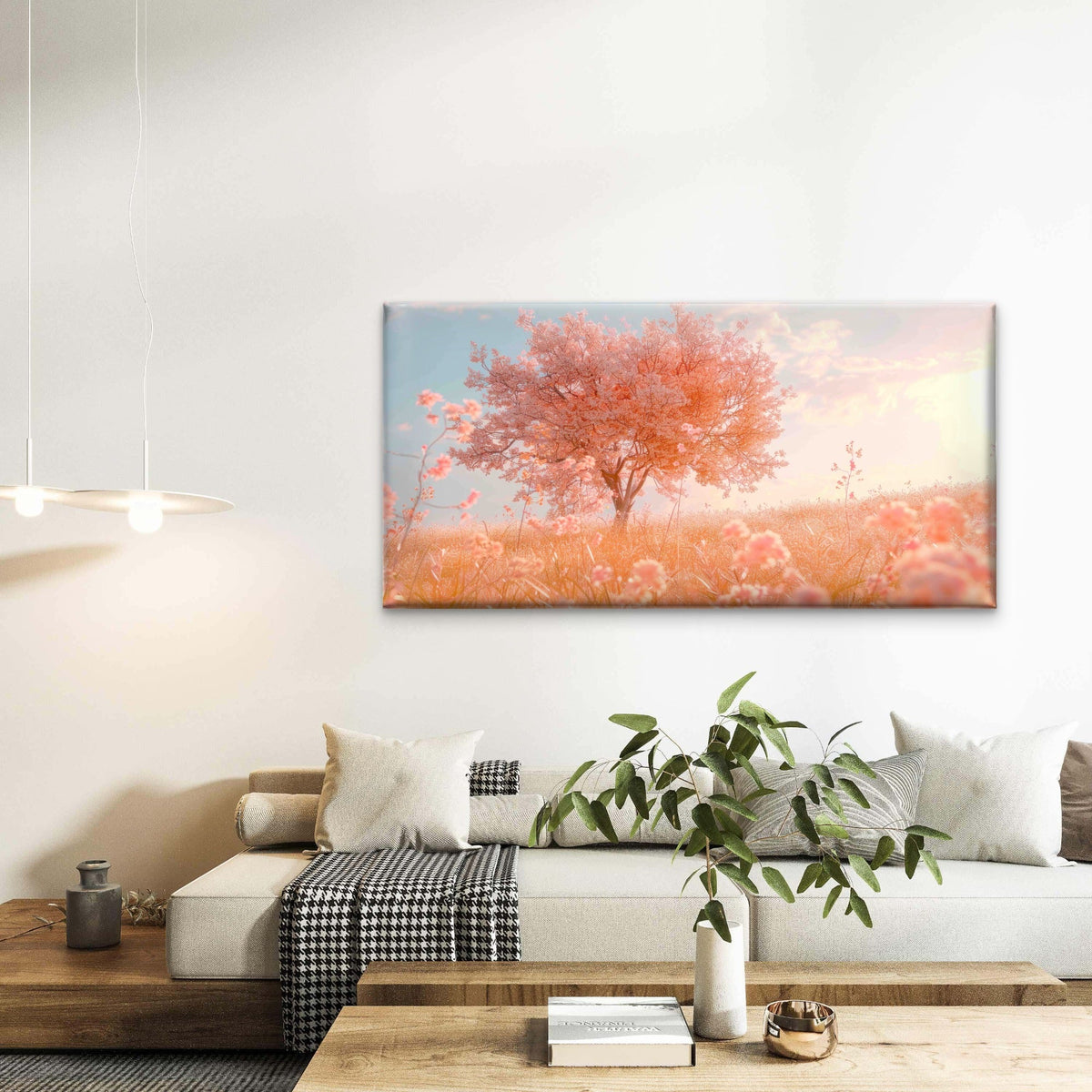 Lone Cherry Blossom Tree Wall Art Canvas Office Home Room Framed 80x45cm