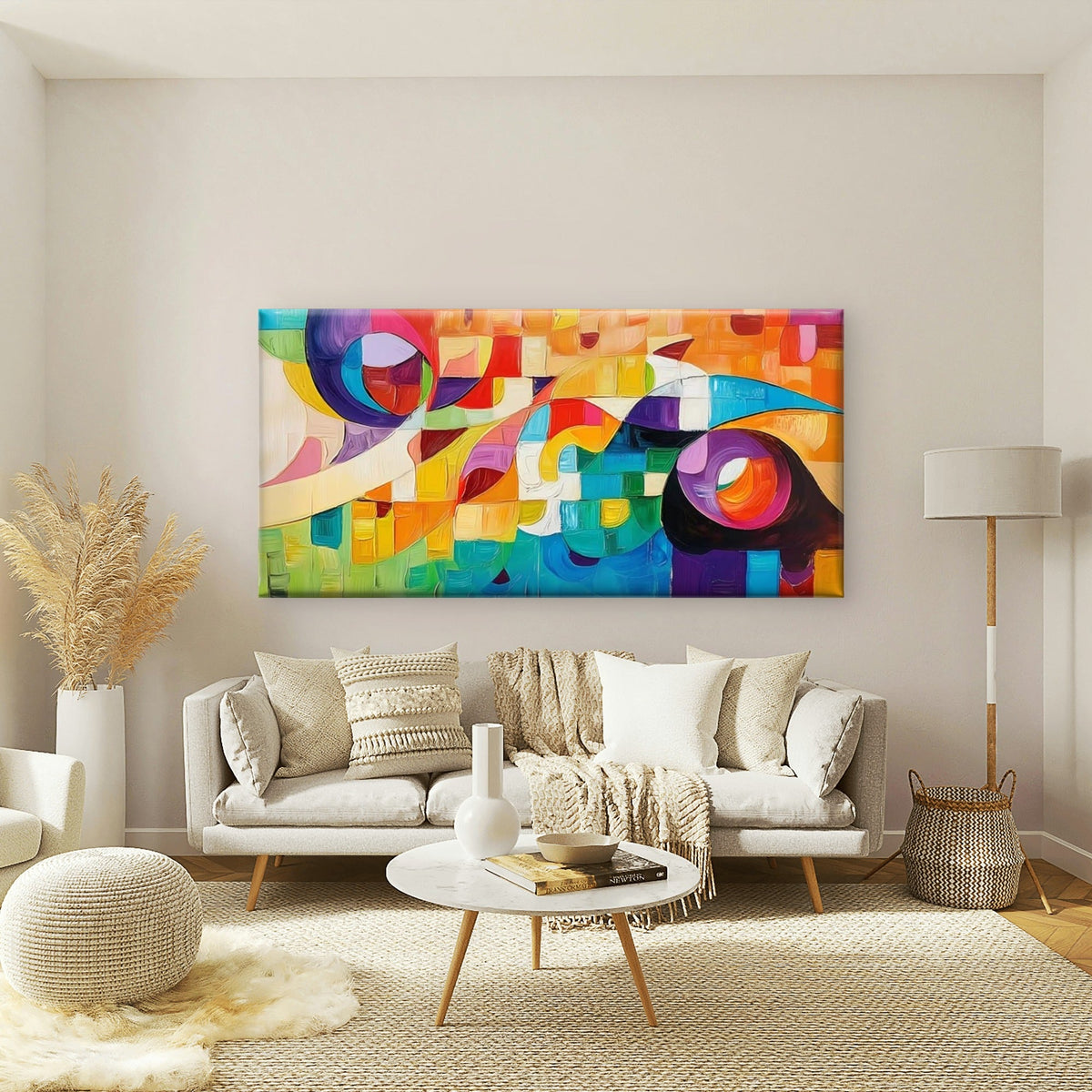Colorful Abstract Forms Wall Art Canvas Office Home Room Framed 80x45cm