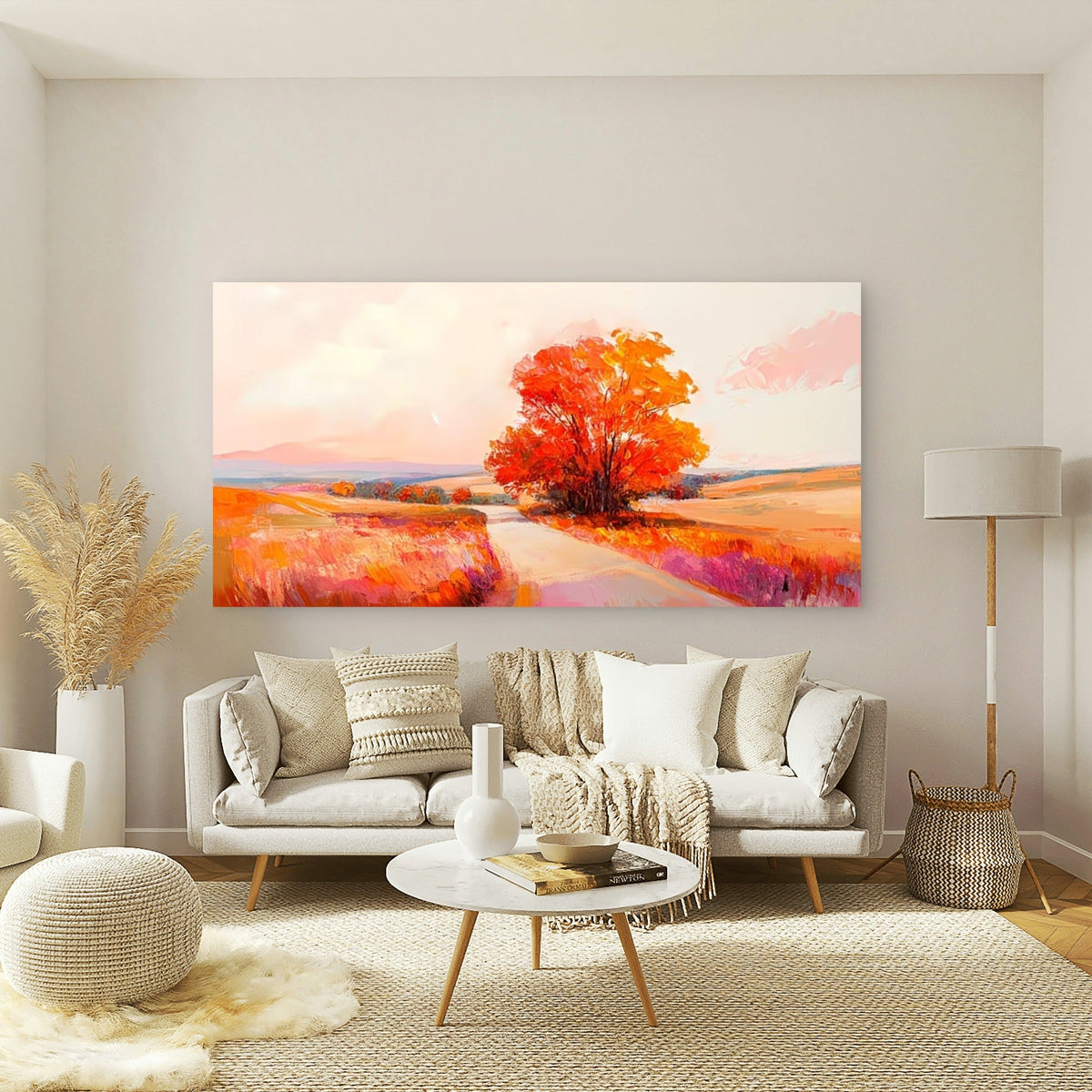Autumn with a Road And Trees Wall Art Canvas Office Home Room Framed 80x45cm