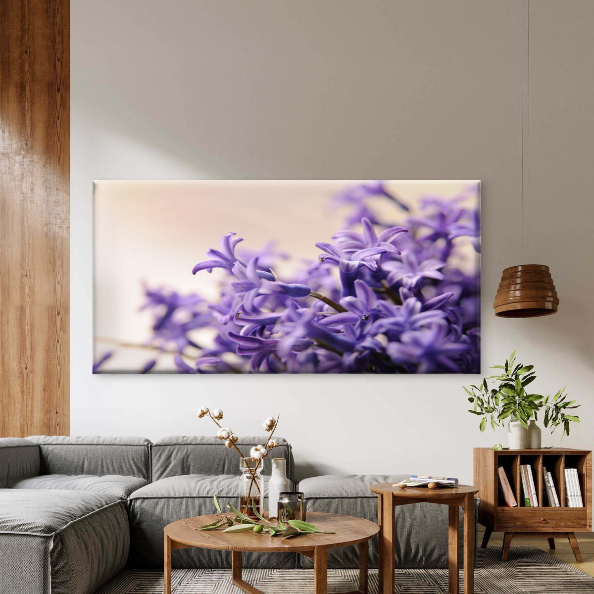 Purple Hyacinth Flowers Bloom Wall Art Canvas Office Home Room Framed 80x45cm