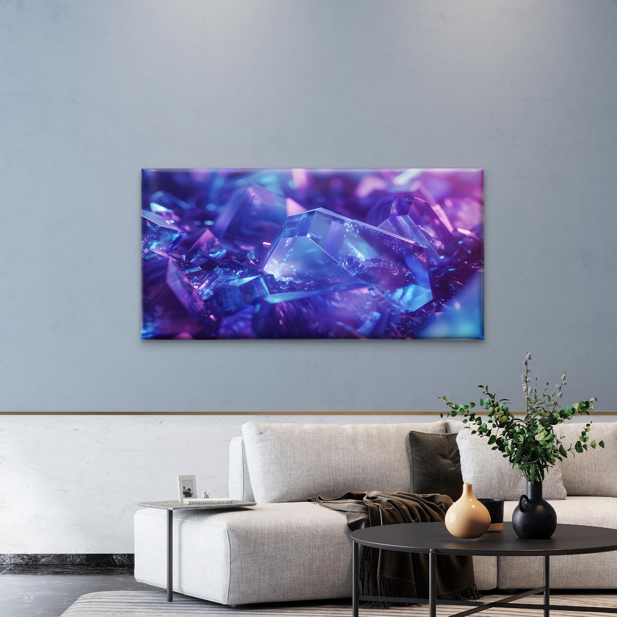 Abstract Purple Amethyst Wall Art Canvas Office Home Room Framed 80x45cm