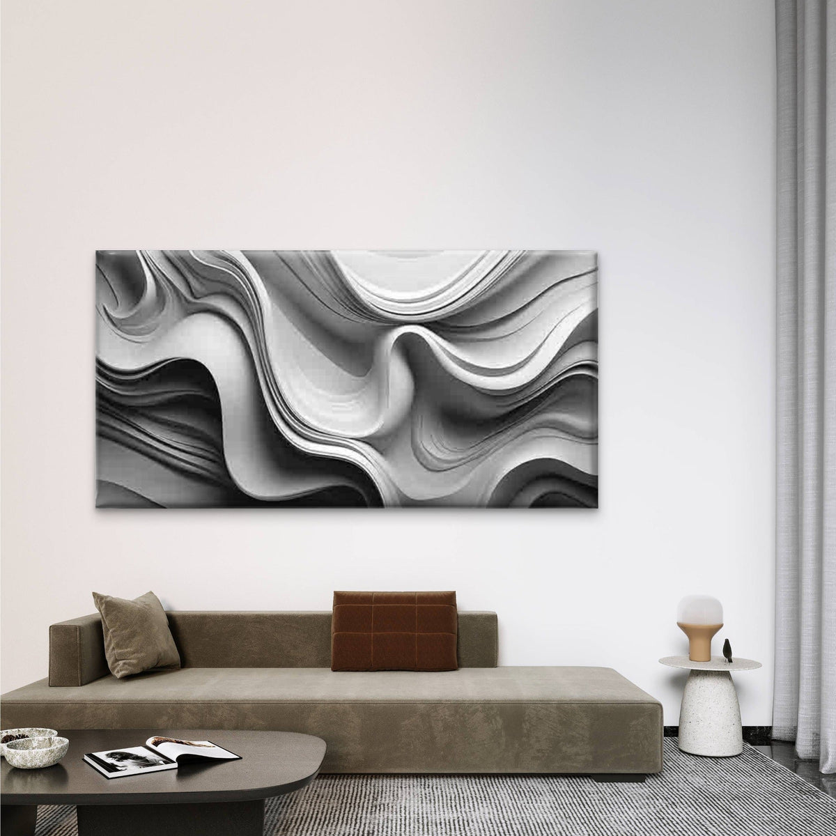 Abstract Black White Gray Beige Wall Art Canvas Office Home Room Framed 80x45cm