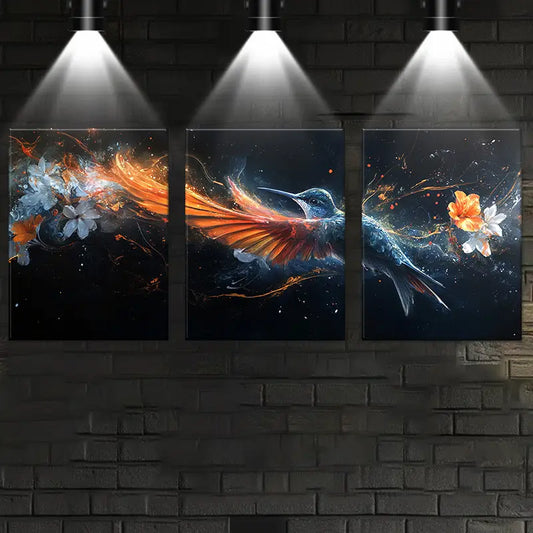 3pcs Beautiful and Colorful Bird Classic Design Metal Print Ready to Hang Art