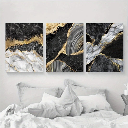 3pcs Marble Black & White Abstract Ink Painting Metal Print Ready to Hang Art