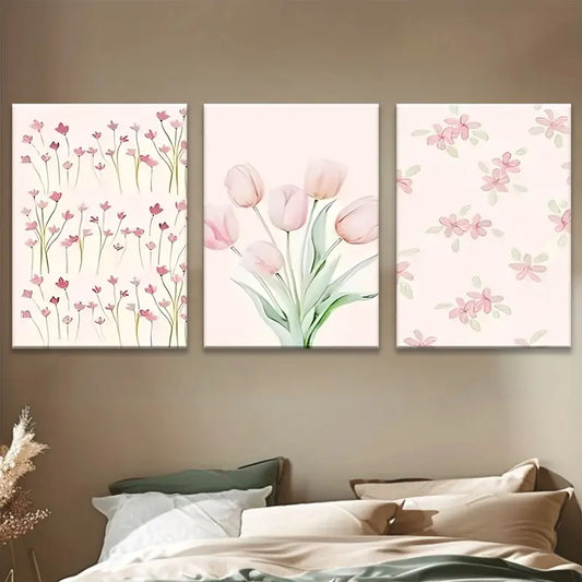 3pcs Watercolor painting fashion pink floral Metal Print Ready to Hang Art