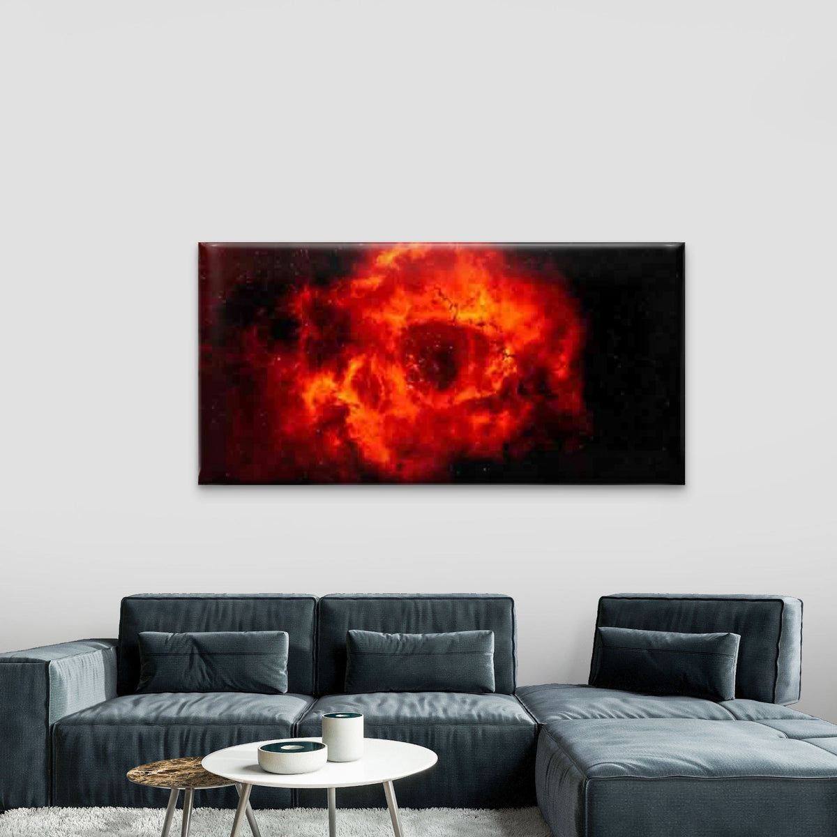 Red Nebula & Planet Rings Wall Art Canvas Office Home Room Framed 120x60cm