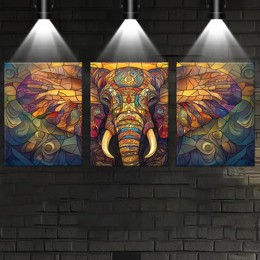 3pcs Charming Elephant Painting Colorful Design Metal Print Ready to Hang Art