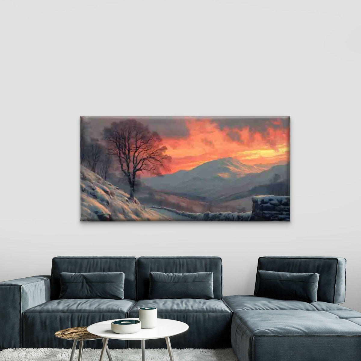 Sunset Over Snowy Mountains Wall Art Canvas Office Home Room Framed 80x45cm