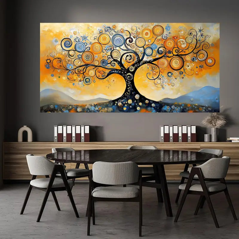 Tree of Life with Vibrant Abstract Design with Swirling Patterns & Colorful Orbs Wall Art wall canvas office home room framed 120x60cm