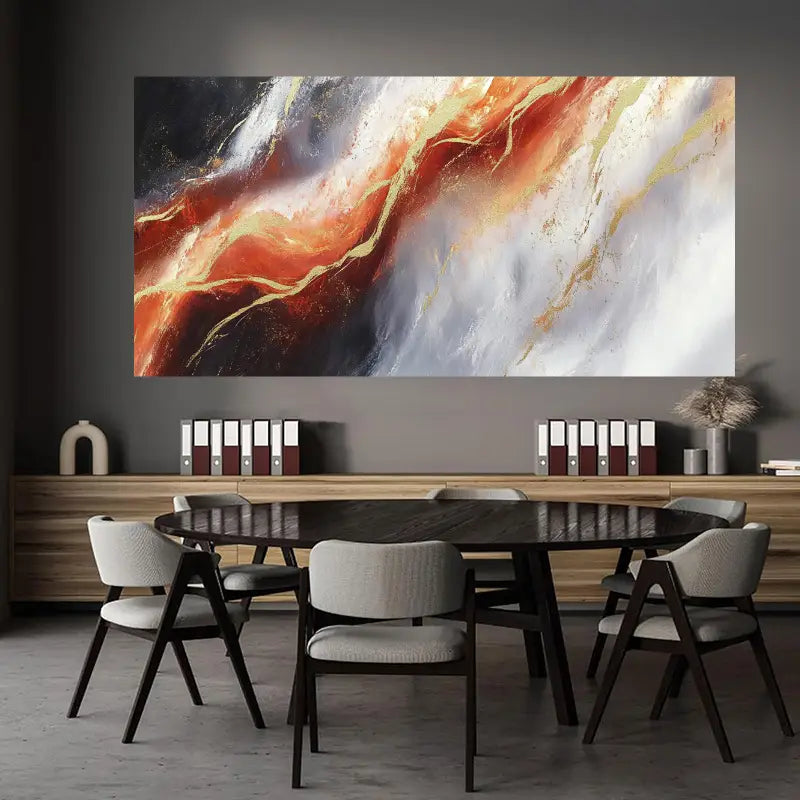 Abstract Red Golden Black White Swirl Design Wall Art wall canvas office home room framed 120x60cm