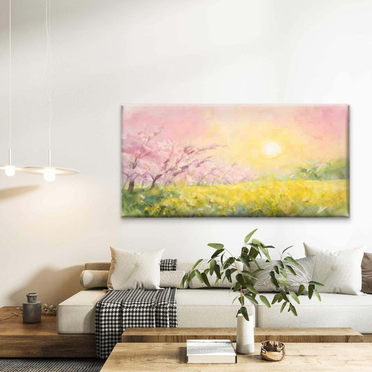 Spring Meadow at Sunrise Wall Art Canvas Office Home Room Framed 80x45cm