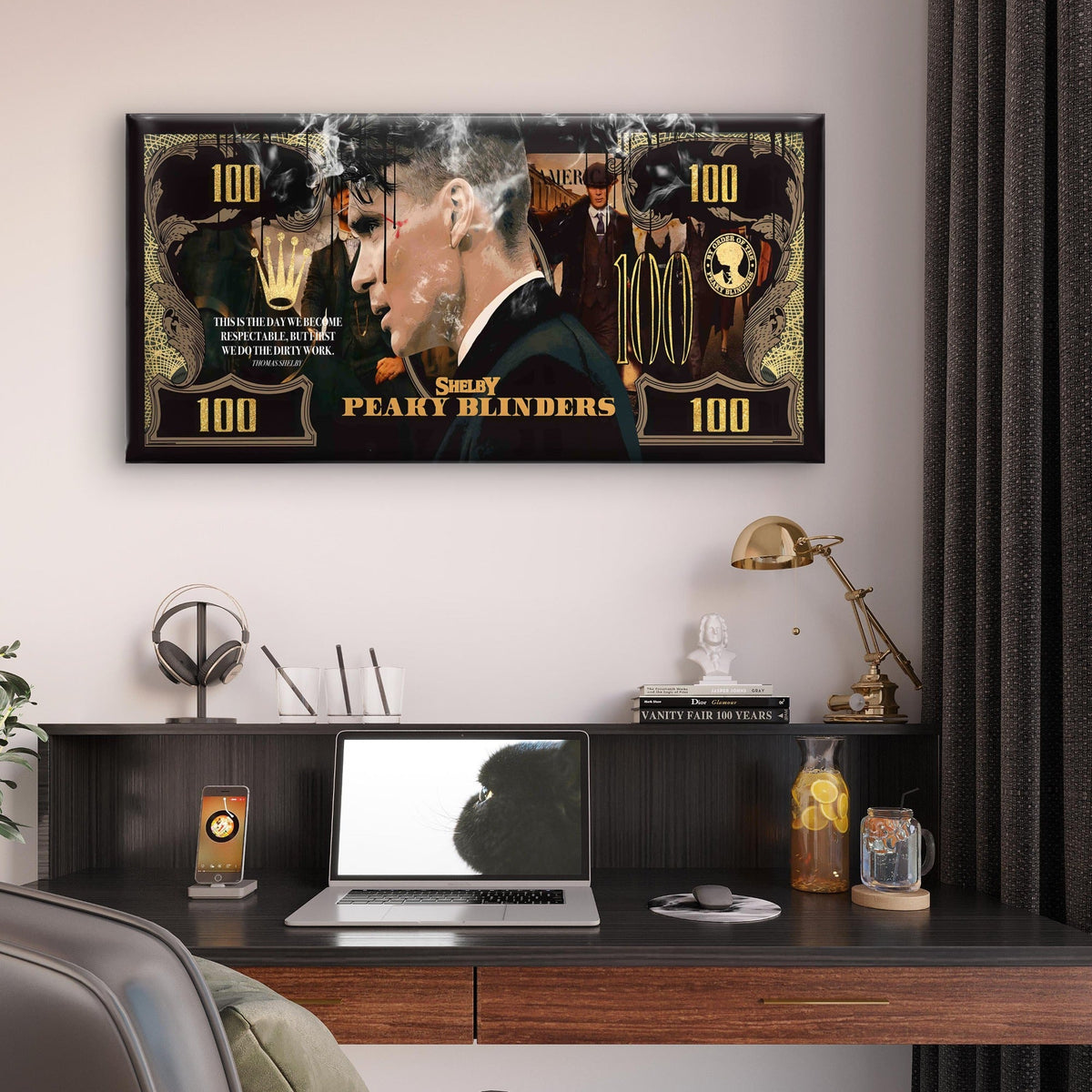 Vintage Criminal Money Print Wall Art Canvas Office Home Room Framed 120x60cm