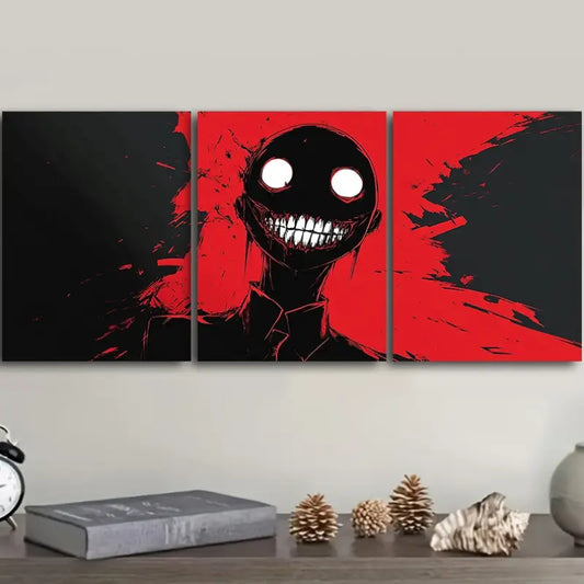 3pcs Red Monster Face Metal Print Ready to Hang Art