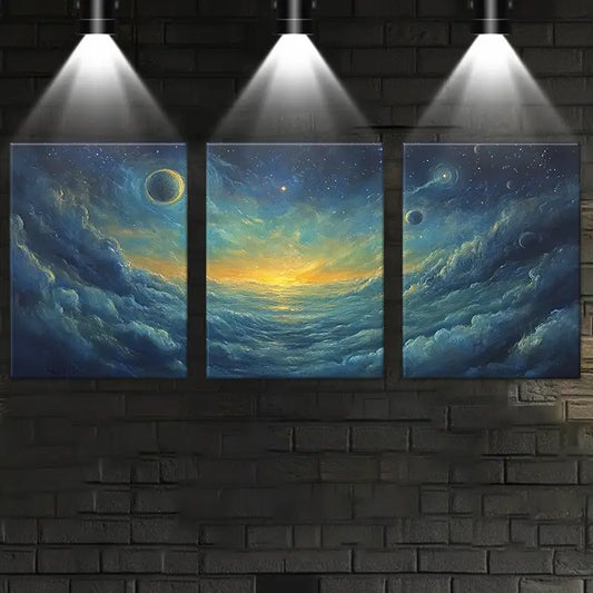 3pcs Vibrant Blue, Green, Orange & Yellow Design Metal Print Ready to Hang Art