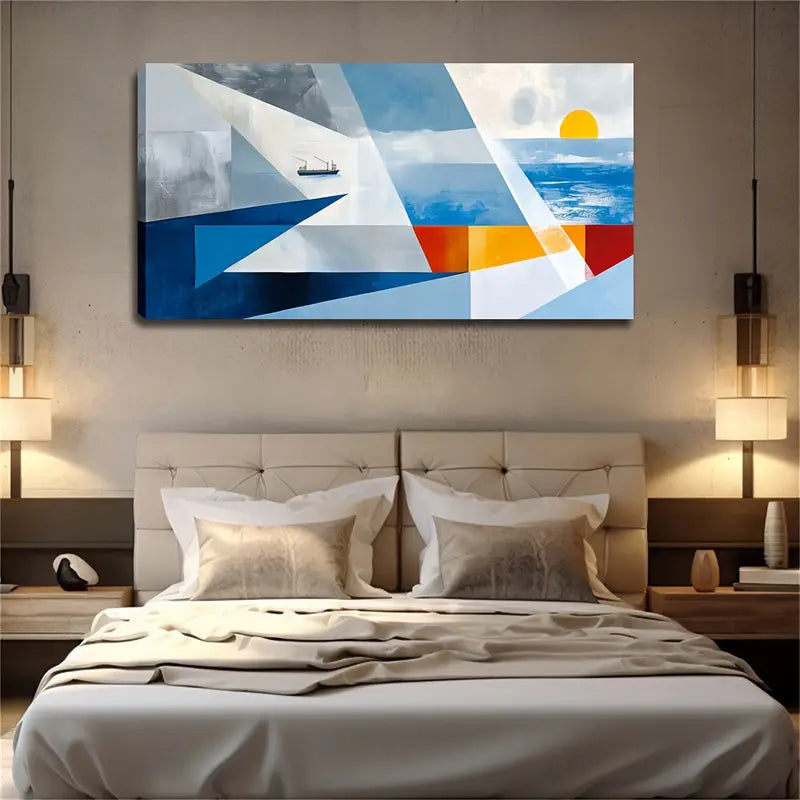 Modern Abstract Geometric Seascape Wall Art Canvas Office Home Room Framed 120x60cm