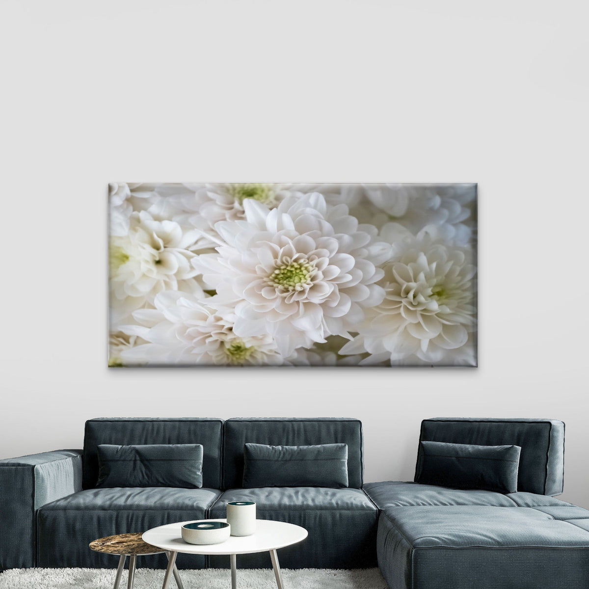 White Petals Softly Gathered Wall Art Canvas Office Home Room Framed 80x45cm