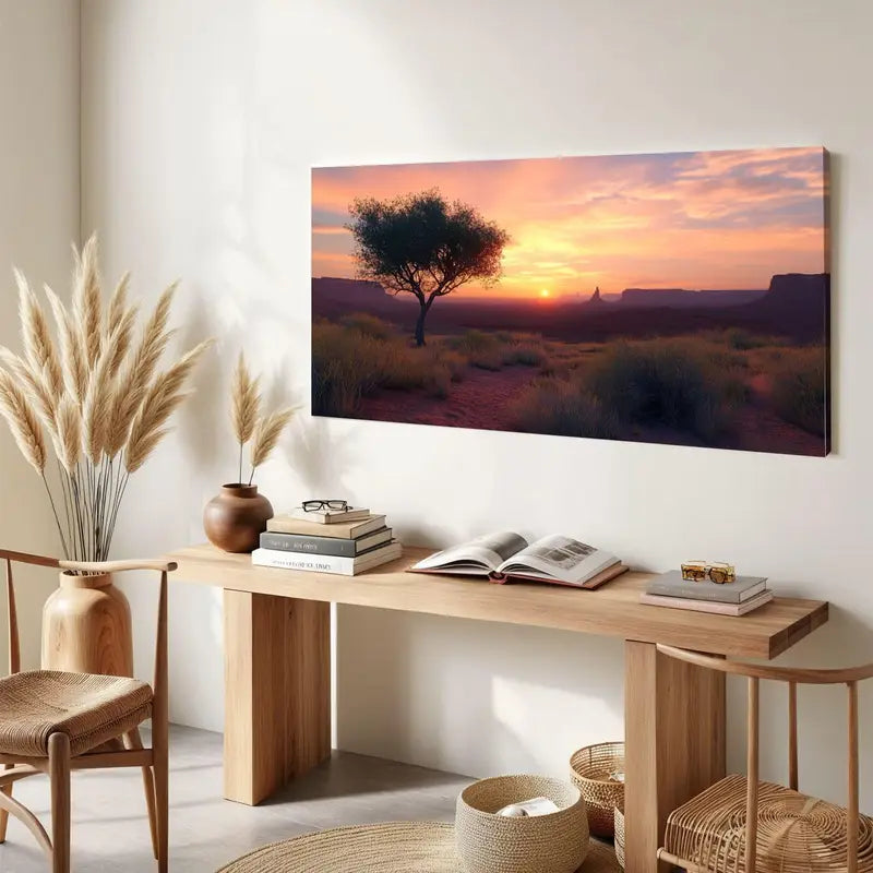 Dawn Scenery Single Tree Grass & Distant Mountains Wall Art canvas office home room framed 120x60cm
