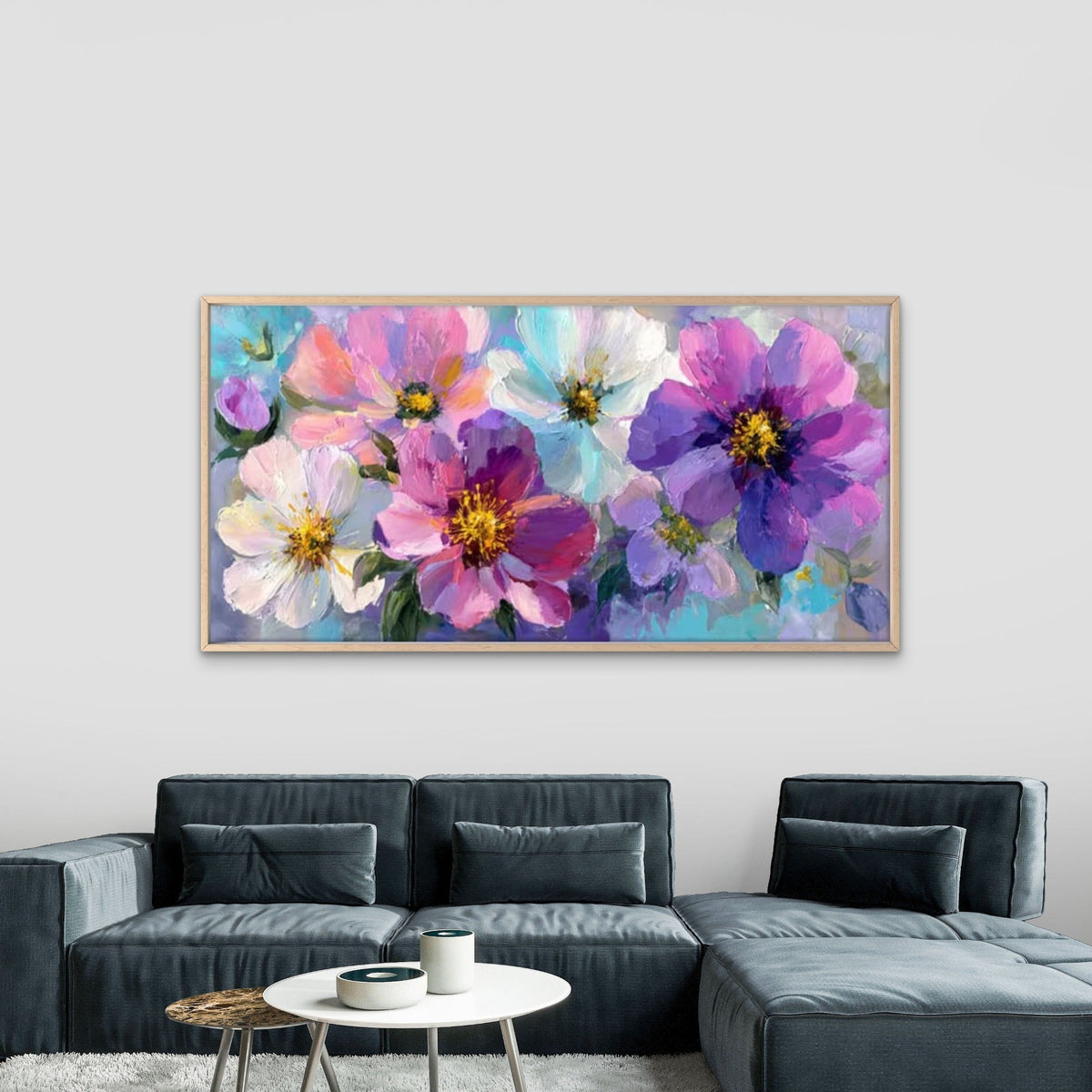 Abstract Multicolor Floral Wall Art Canvas Office Home Room Framed 80x45cm