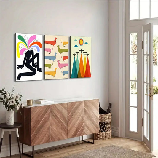 3pcs Man with a Flower in His Head, Abstract Fashion Metal Print Ready to Hang Art