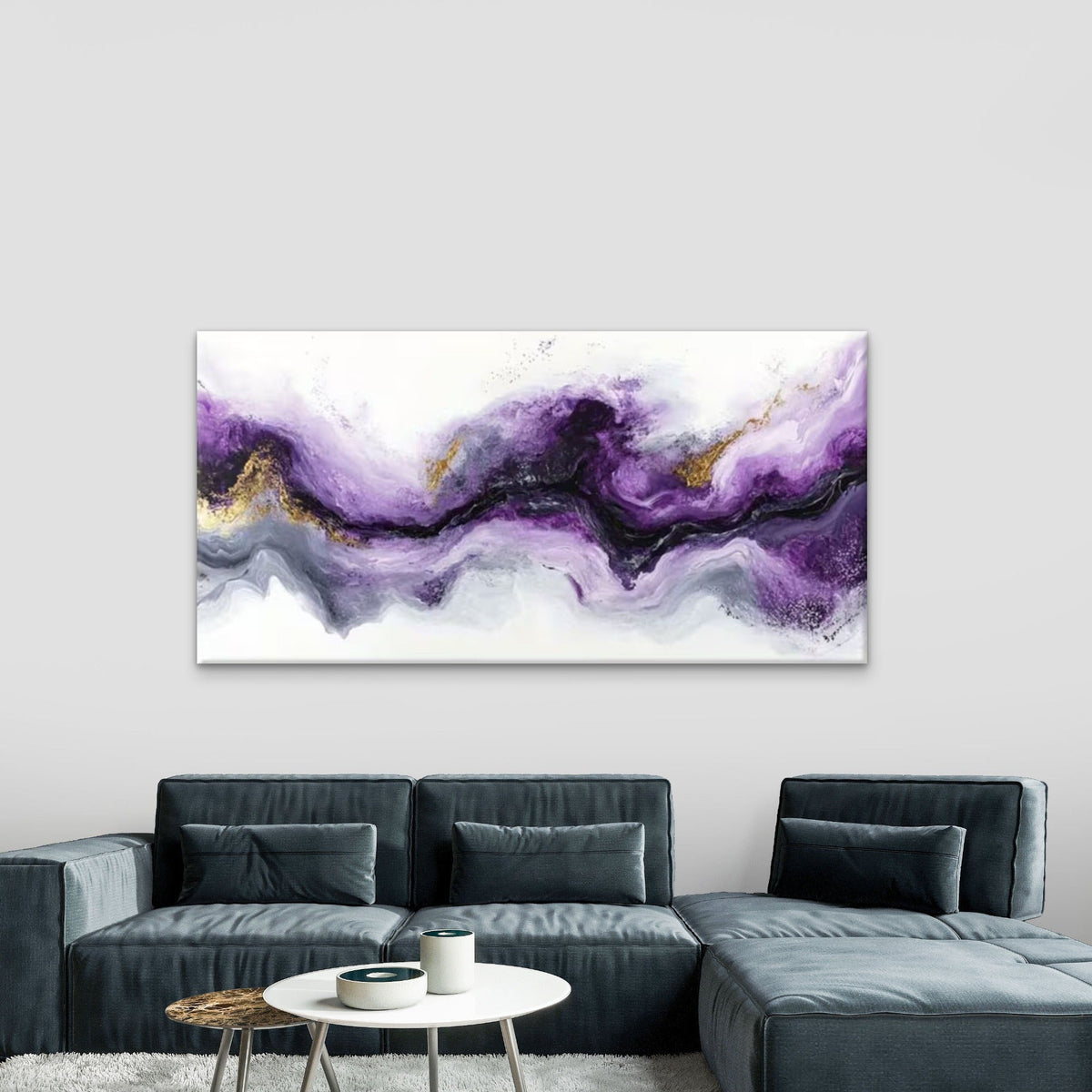 Purple Hues with Golden Accents Wall Art Canvas Office Home Room Framed 80x45cm