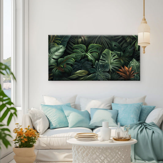 Dark Green Monstera Jungle Wall Art Canvas Office Home Room Framed 80x45cm