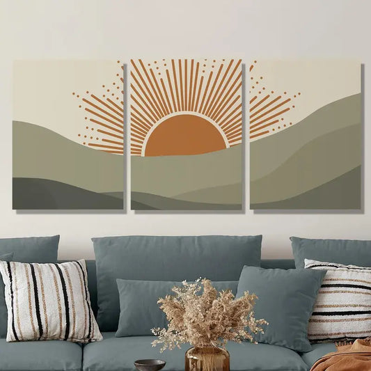 3pcs Bohemian Sunrise Slow Rising Mountains Metal Print Ready to Hang Art