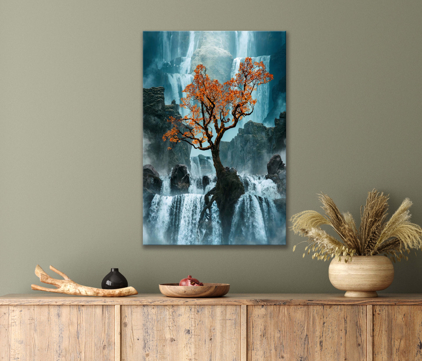 Art Of A Waterfall With A Trees Print 100% Australian Made 40x60cm Stretched Canvas Ready to Hang