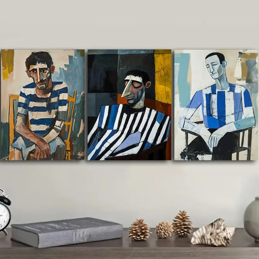 3pcs The Man with the Striped Shirt Metal Print Ready to Hang Art