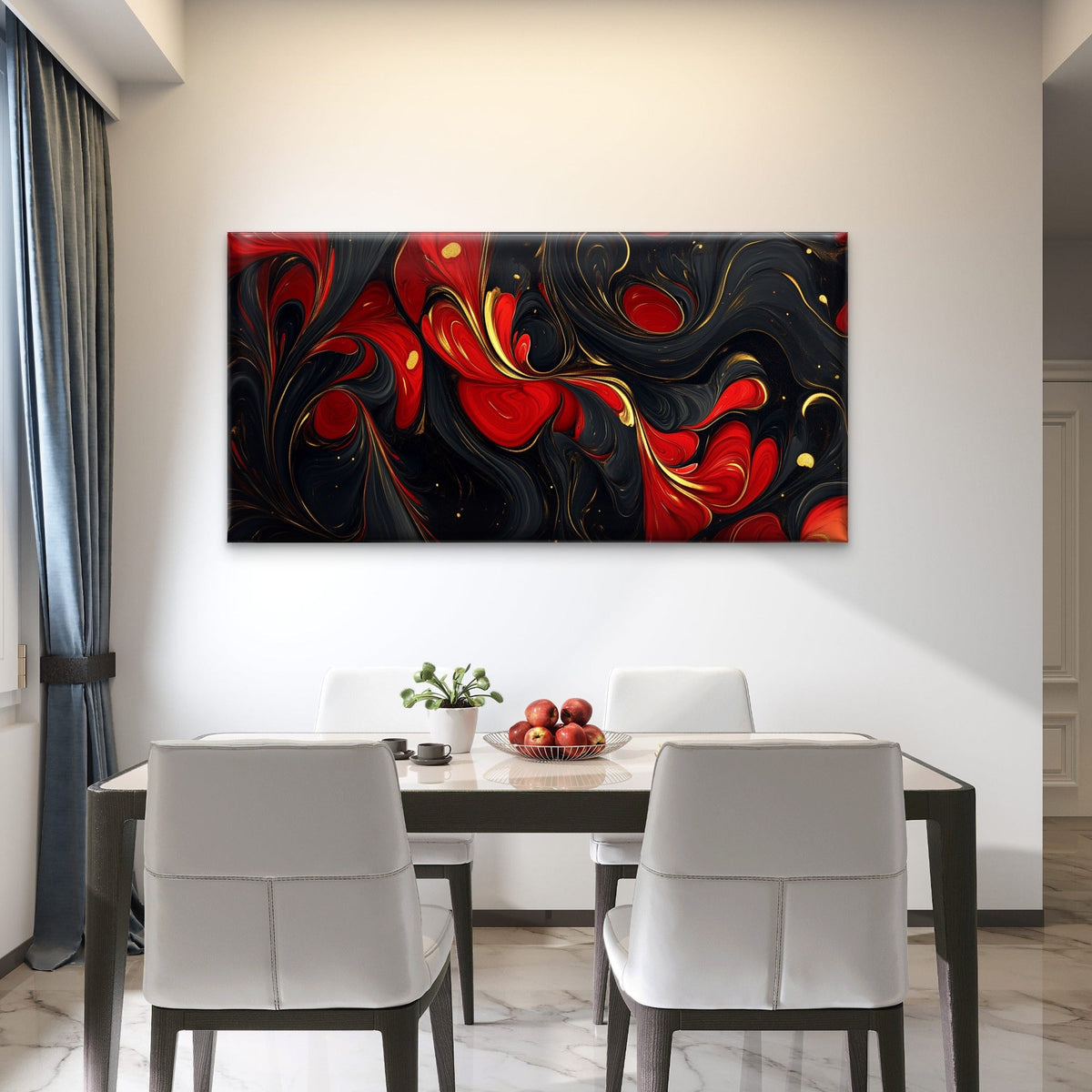 Dynamic Fluid Red Abstract Wall Art Canvas Office Home Room Framed 80x45cm