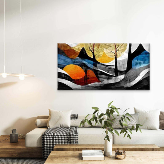 Modern Abstract Landscape Wall Art Canvas Office Home Room Framed 80x45cm