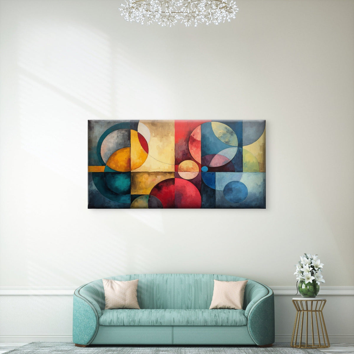 Geometric Circle Shapes Bauhaus Wall Art Canvas Office Home Room Framed 120x60cm