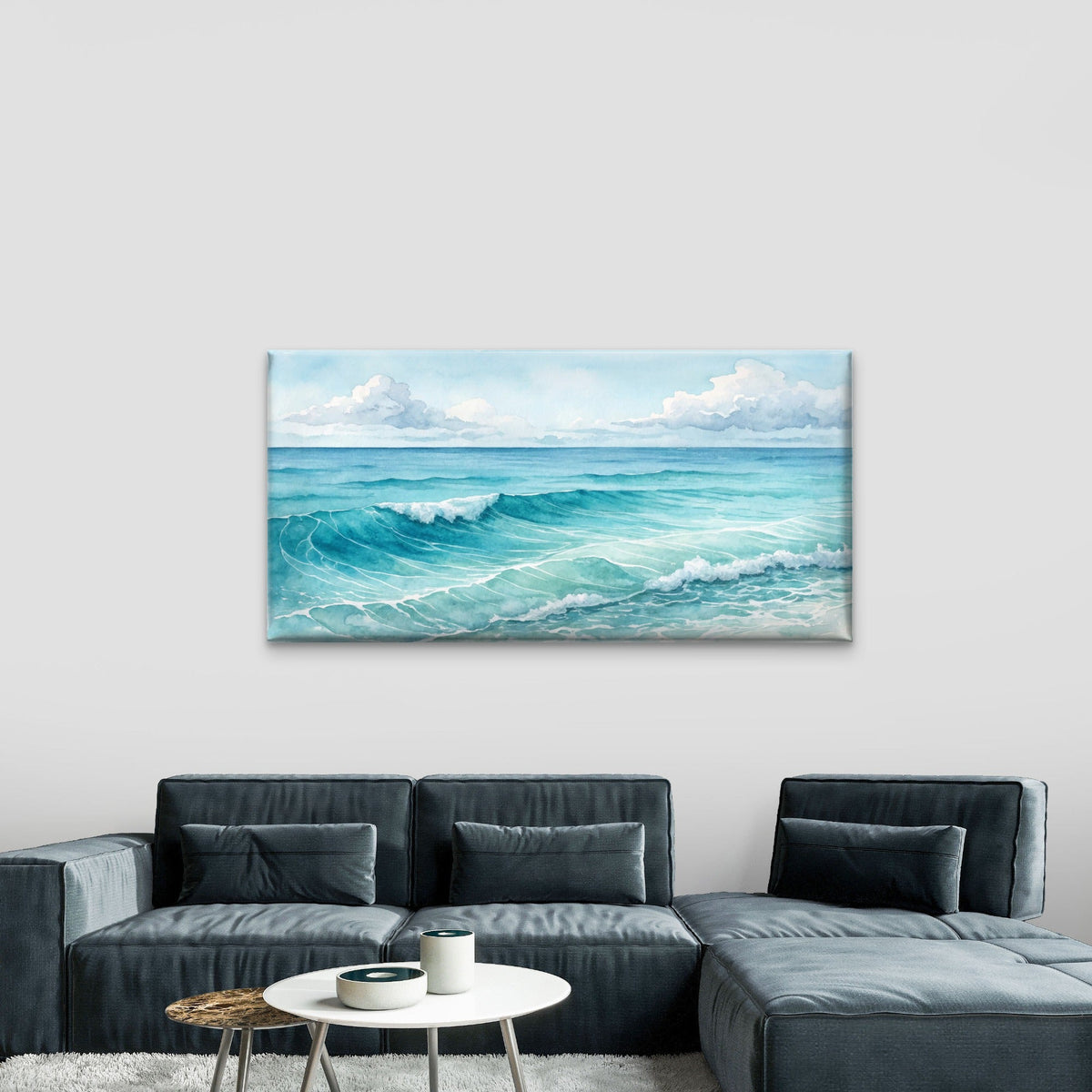 Watercolor Ocean Beach Wave Wall Art Canvas Office Home Room Framed 120x60cm