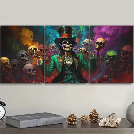 3pcs Skeleton Magician Theme Metal Print Ready to Hang Art