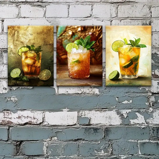 3pcs Mint Iced Tea Contemporary Style Modern Drink Metal Print Ready to Hang Art