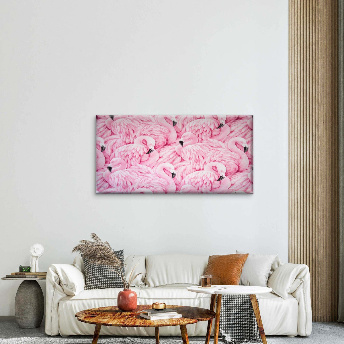 Pink Flamingos Pattern Exotic Wall Art Canvas Office Home Room Framed 80x45cm