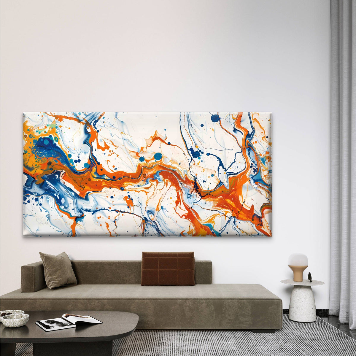 Blue White Swirls Abstract Wall Art Canvas Office Home Room Framed 80x45cm