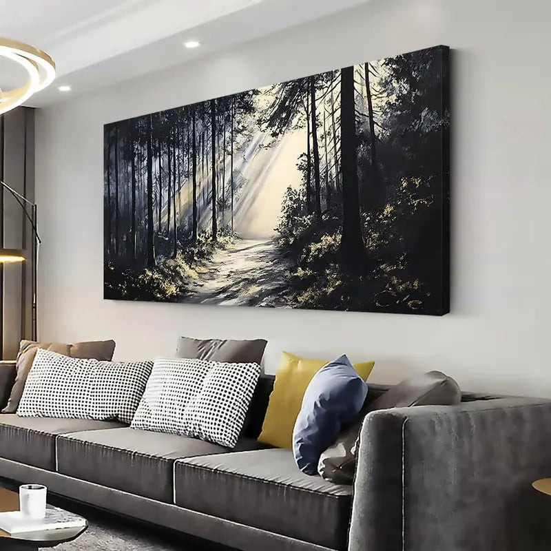 Sunlight Forest Black & White Nature Wall Art canvas office home room framed 80x45cm