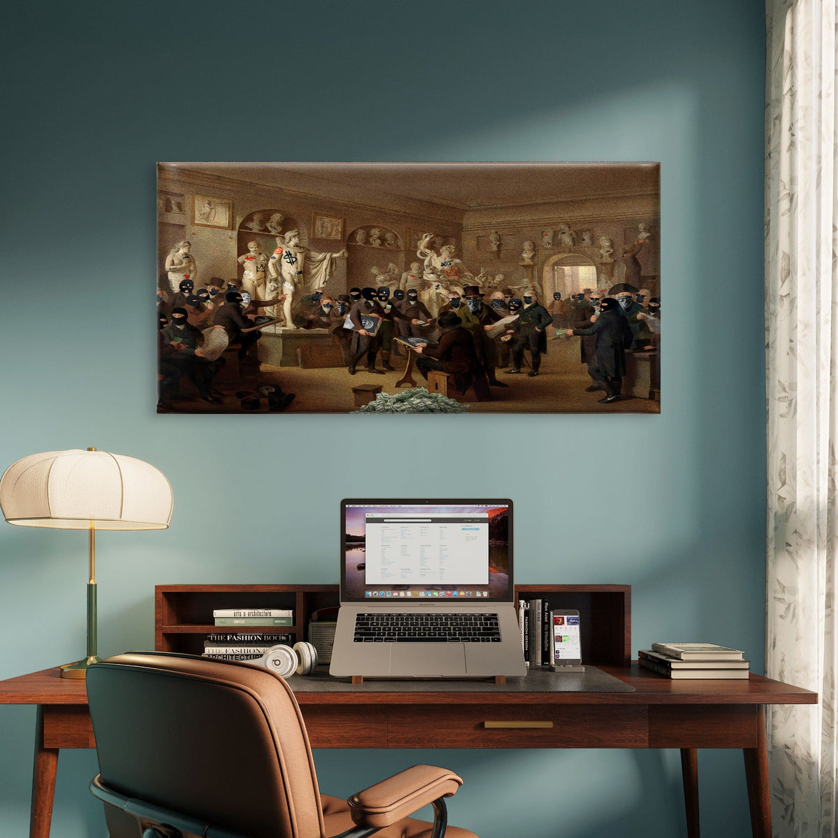 Museum Heist Street Art Wall Art Canvas Office Home Room Framed 120x60cm