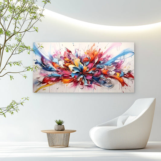 Abstract Floral Color Splash Wall Art Canvas Office Home Room Framed 80x45cm