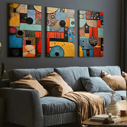 3pcs Retro Style Fashion Abstract Graphic Art Vintage Wall Art Set Canvas Framed 40x60cm - High Quality Print 100% Australian Made Wall Canvas Ready to Hang