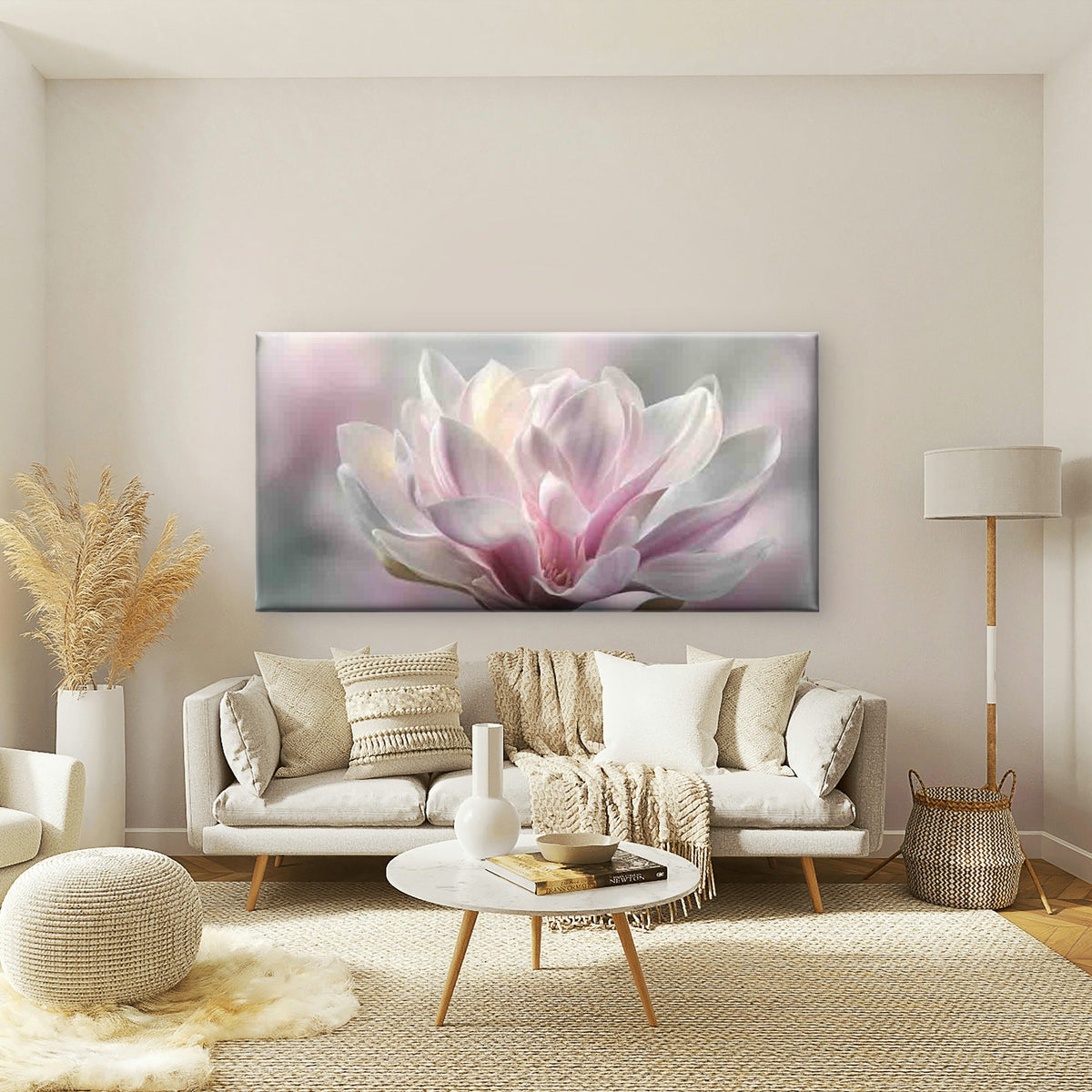 Single Soft Pink Magnolia Wall Art Canvas Office Home Room Framed 120x60cm