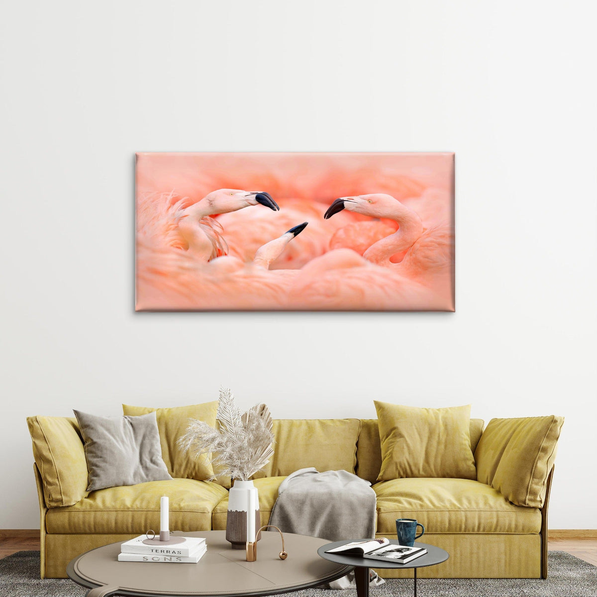 Elegant Of Pink Flamingos Wall Art Canvas Office Home Room Framed 80x45cm