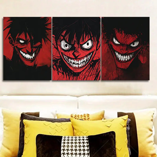 3pcs Red-faced Monster Metal Print Ready to Hang Art