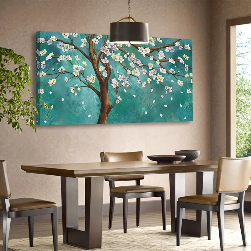Elegant Peach Blossom Turquoise Green Wall Art canvas office home room framed 80x45cm