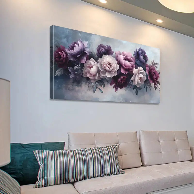 Purple & White Flower wall canvas office home room framed 120x60cm