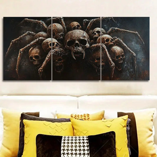 3pcs Spider and Skull Design Metal Print Ready to Hang Art