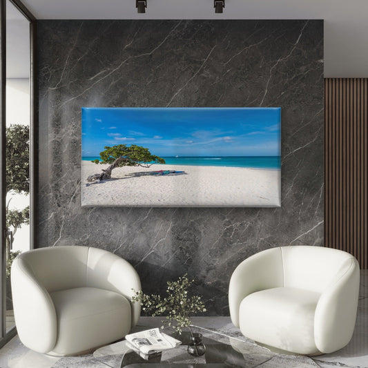 Beach Sea With Towels Laid Out Wall Art Canvas Office Home Room Framed 80x45cm